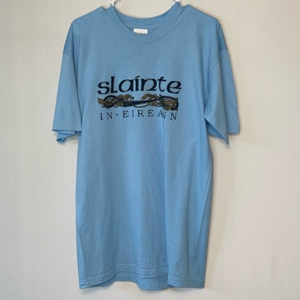 Men's Fruit of the Loom screen stars T-shirt M Blue Graphic Tee Health Irish